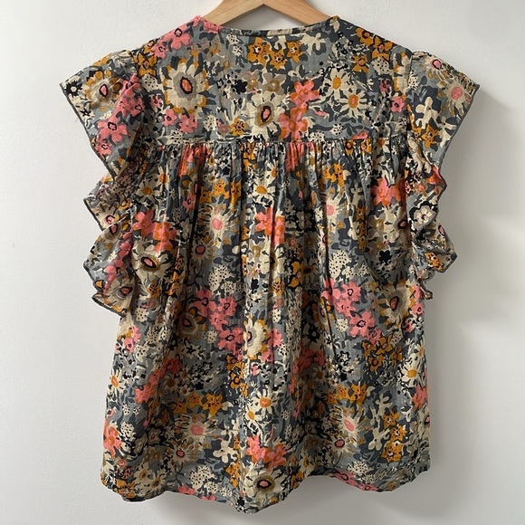 Anthropologie Bishop + Young Nadia Blouse Flutter Sleeve Top Floral Small S - Picture 4 of 7